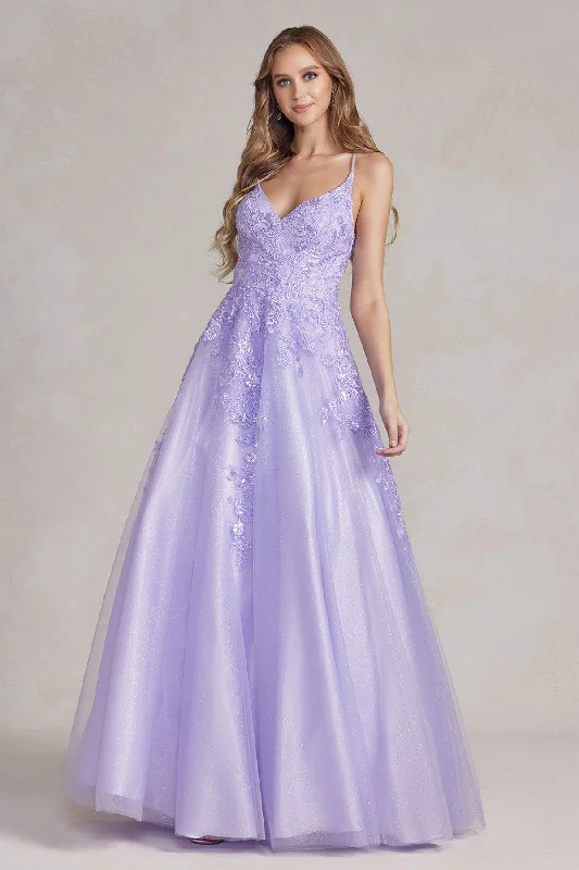 Wedding guest dresses with high - low hems and floral appliquesNox Anabel E1178 Prom Formal Long Gown