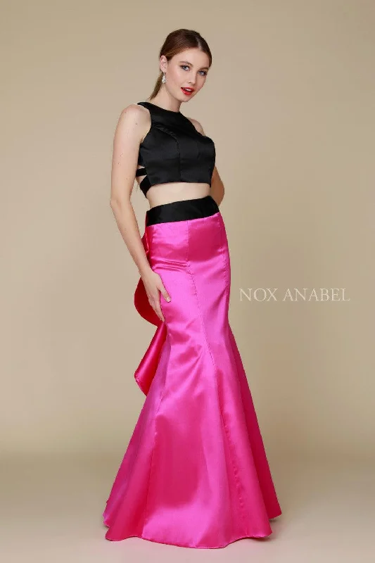 A - line cocktail wedding guest dresses in pastel colorsTwo Piece High Neck Crop Top Prom Dress
