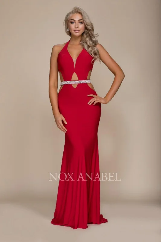 Sleeveless wedding guest dresses with ruffled hemsLong Sexy Cutout Prom Dress Evening Gown