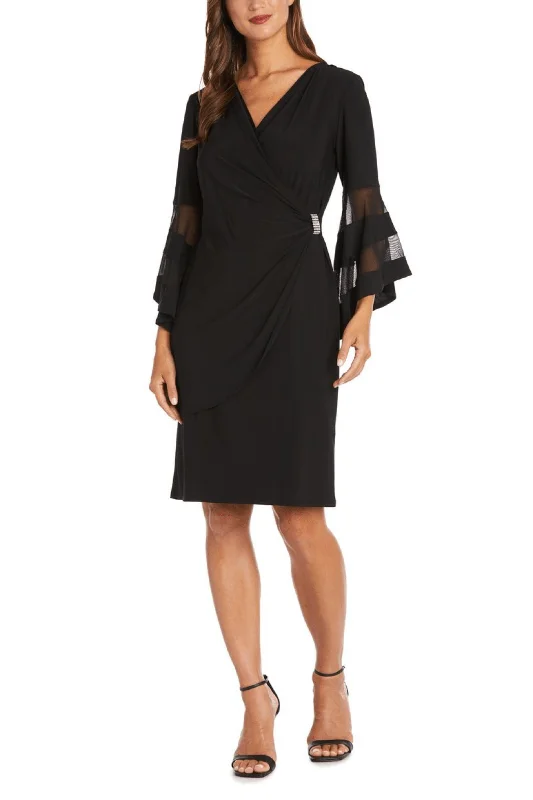 Ribbed - texture cocktail dresses with a cap - sleeve designR&M Richards 3561 - Bell Sleeve Sheath Dress