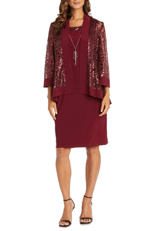 Cocktail dresses with a metallic - embroidered pattern and a midi - hemR&M Richards 7387 - Scoop Neck Two-Piece Cocktail Dress