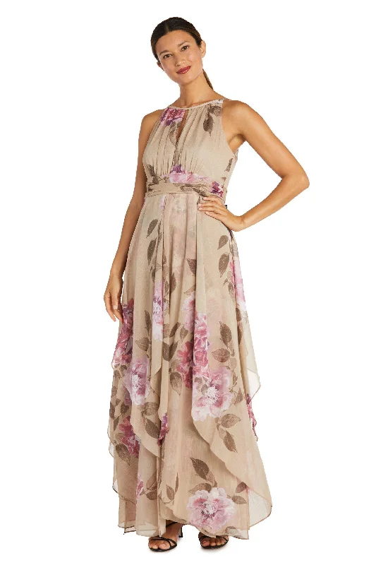 Sequined wedding guest dresses for an evening weddingR&M Richards 7908P Long Floral Print Petite Dress