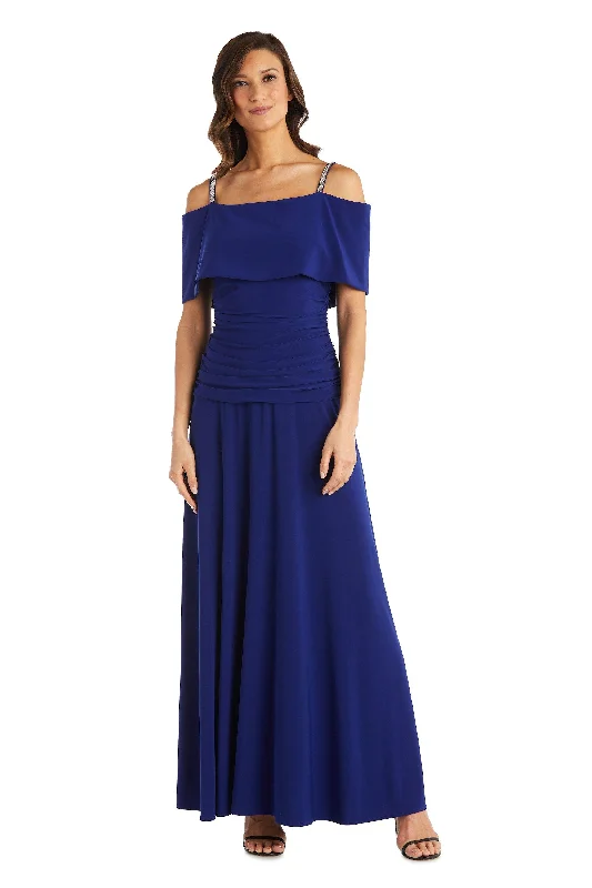 Wedding guest dresses with belted waists and knee - length skirtsR&M Richards 7067 Long Formal Dress