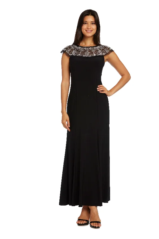 Long - sleeved wedding guest dresses in velvet for a winter weddingR&M Richards 8777P Long Formal Petite Beaded Dress