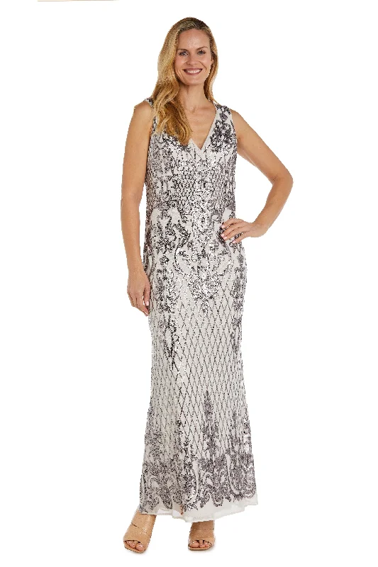 Wedding guest dresses with keyhole backs and flowing fabricsR&M Richards 3895P Long Formal Petite Sequins Dress