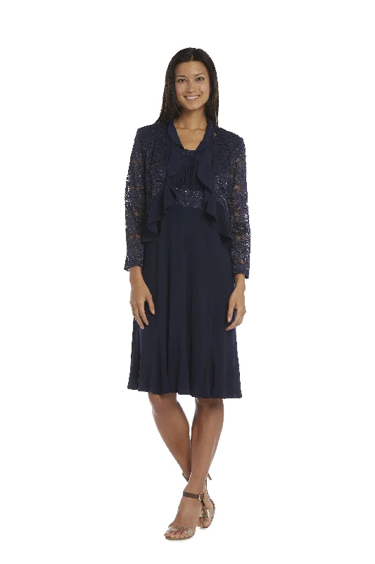 Wedding guest dresses with button - down fronts and A - line silhouettesR&M Richards 5393P Petite Lace Jacket Short Dress