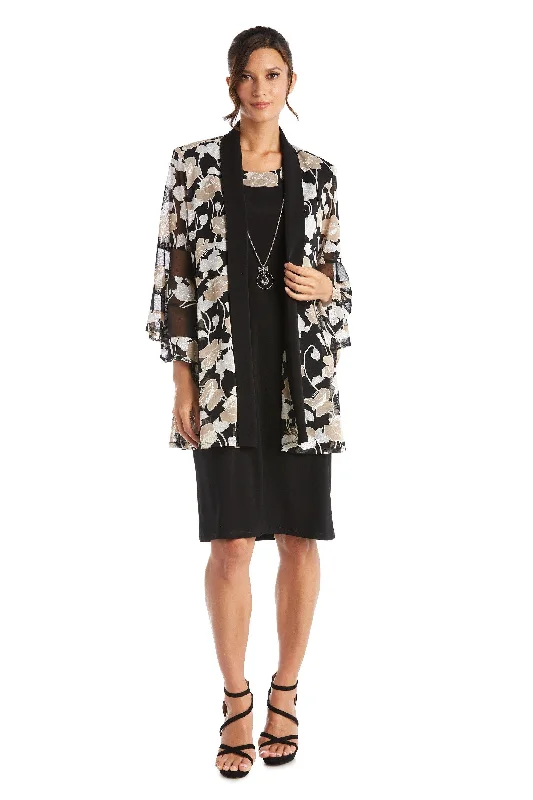 Wedding guest dresses with high - low hems and floral appliquesR&M Richards 7509 Short Mother Of The Bride Dress