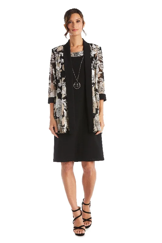 Wedding guest dresses with cold - shoulder ruffled sleeves and knee - length hemsR&M Richards 7523 Short Mother Of The Bride Dress