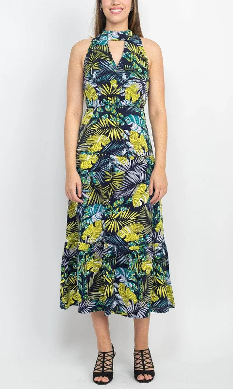 Sleeveless cocktail dresses in a silk - blend fabric for a luxurious feelSam Edelman 09K751 - Keyhole Front Floral Long Dress