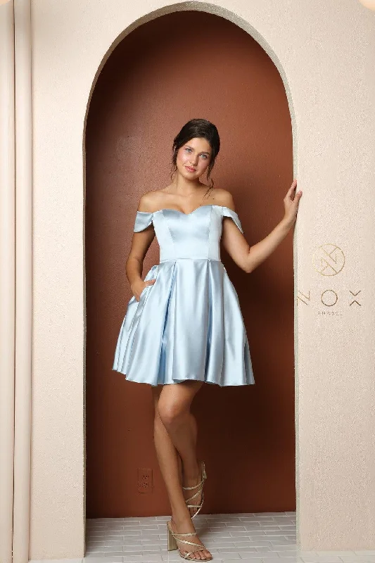 Asymmetric - hem cocktail dresses in a bold color for a fashion - forward lookNox Anabel R773 NXR773 LIGHT BLUE 10 Sale