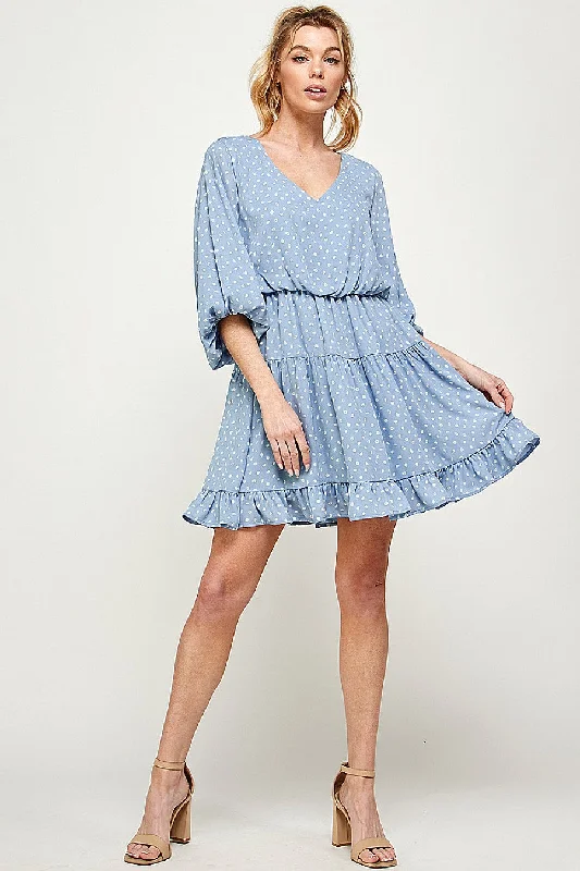 Ruffled cocktail dresses with a knee - length hem for a feminine appealShort Printed 3/4 Sleeve Ruffled Dress