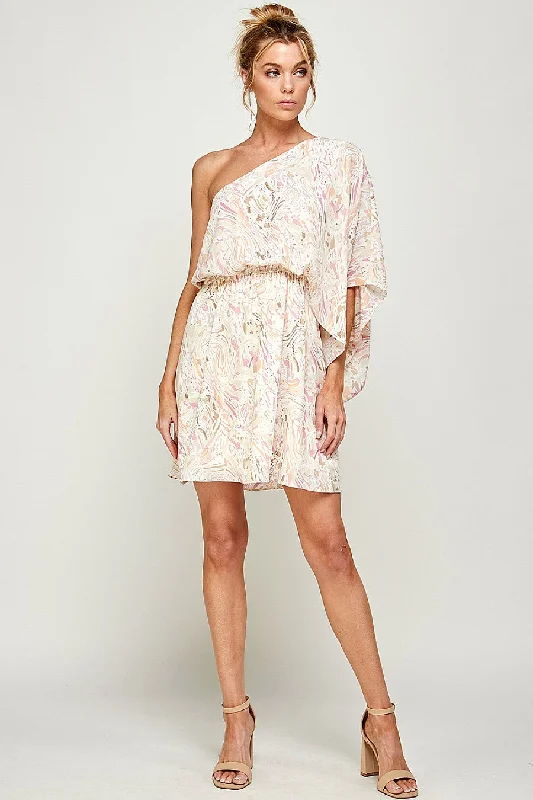 Cocktail dresses with a ruched bodice and spaghetti strapsShort Printed One Shoulder Dress