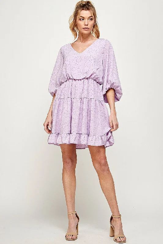 Cocktail dresses with a fringe detail and a sleeveless designShort Printed Ruffled 3/4 Sleeve Dress