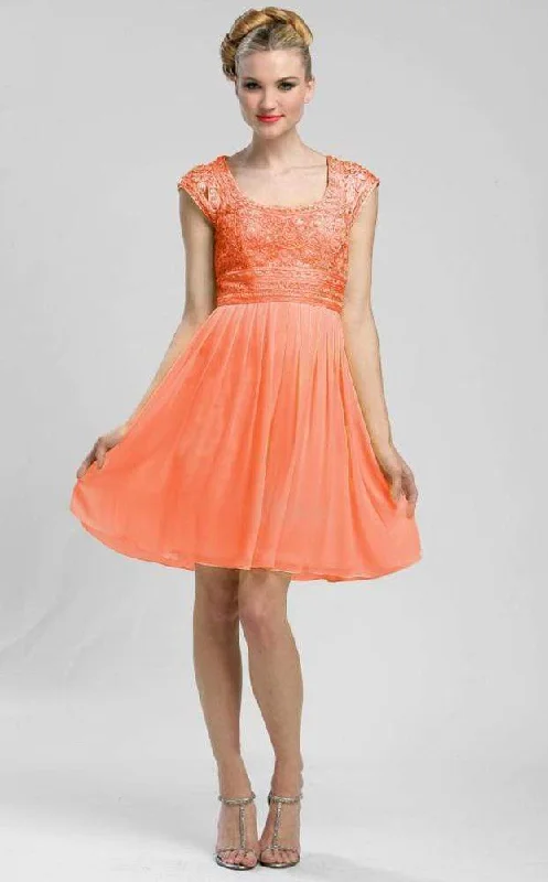 Sheer cocktail dresses with a lining and a short hemSue Wong - C3207 Cap Sleeve Soutache Detailed A-Line Dress