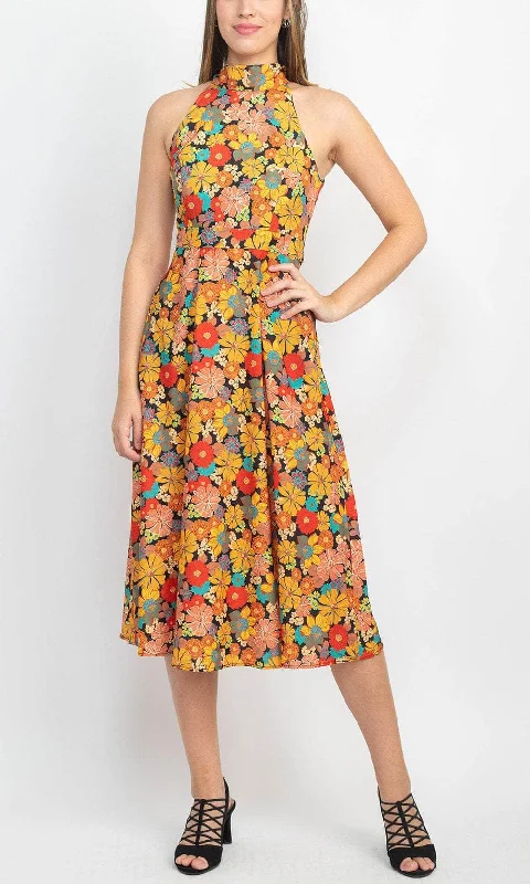 Satin - lined cocktail dresses with a lace outer layerTahari ASL 2NM036 - Floral High Halter Casual Dress