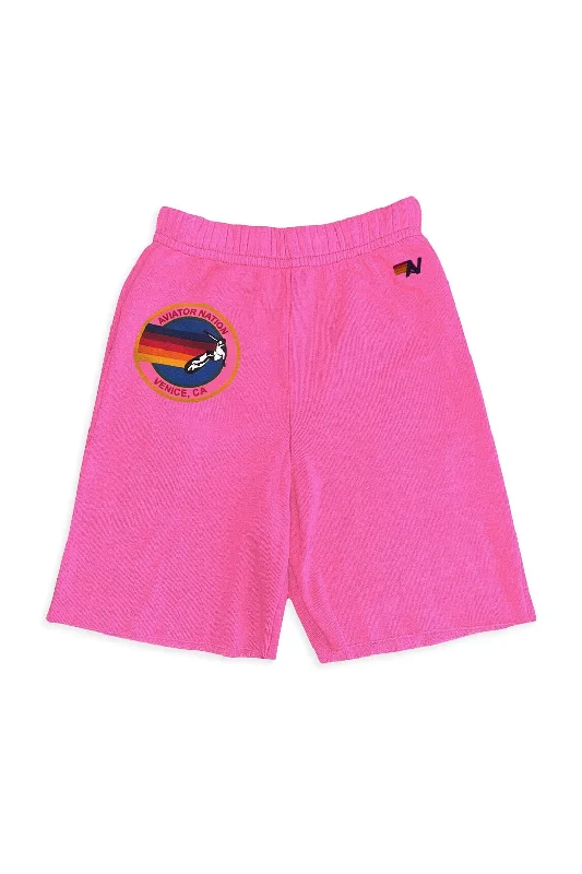 Embroidered Women Shorts with Intricate DesignsAVIATOR NATION KIDS SWEATSHORTS - NEON PINK