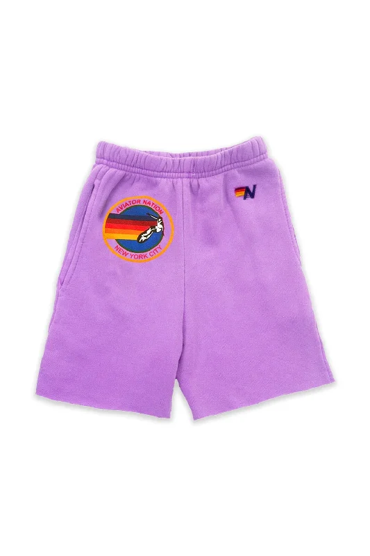 Stretchable Women Shorts for Maximum MobilityAVIATOR NATION NEW YORK CITY KIDS SWEATSHORTS - NEON PURPLE