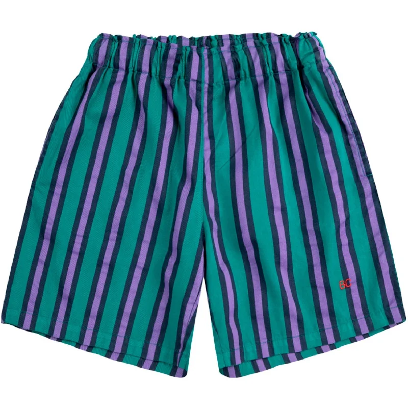 Patterned Geometric Women Shorts for a Modern AppealBobo Choses Dark Green Stripes All Over Bermuda