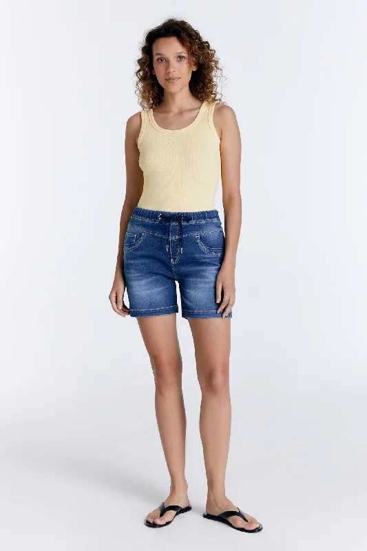 Ruffled Hem Women Shorts to Add a Feminine TouchAlice Mid Waist Jogger Shorts Medium Blue Denim