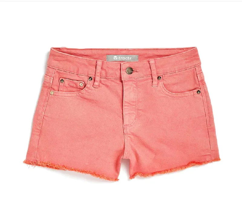 Elastic Waist Women Shorts for Easy Wear and ComfortBrittany Fray Hem Shorts- Strawberry Ice