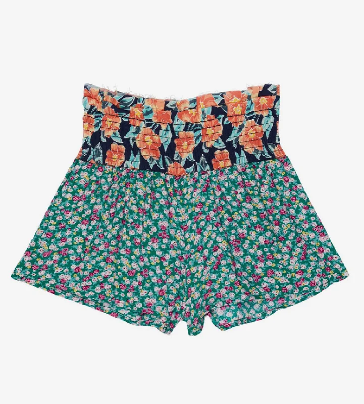 Ruffled Hem Women Shorts to Add a Feminine TouchTeal Blue & Pink Floral Ruffle Shorts