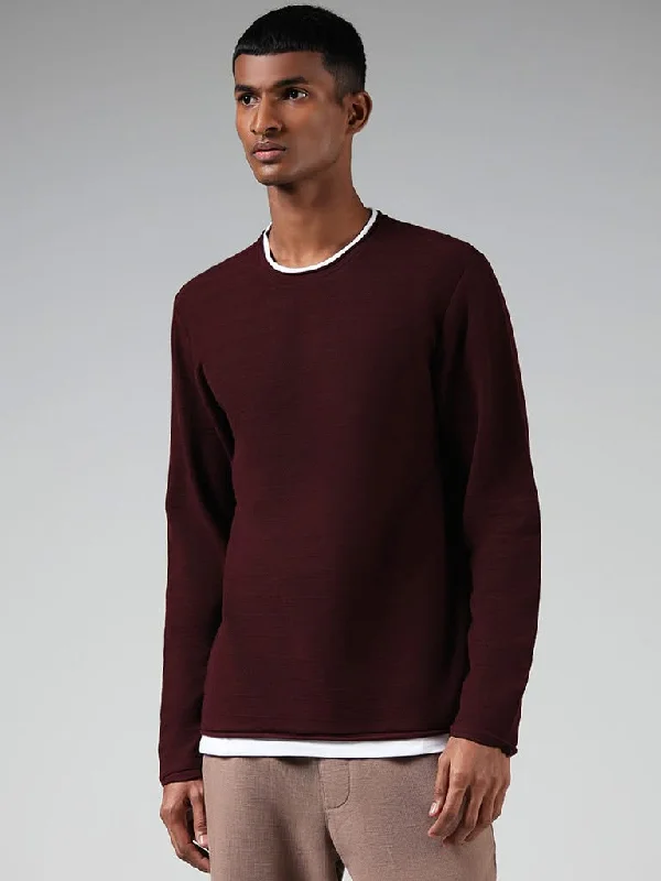 High - Waisted Women Shorts for a Retro and Flattering LookETA Maroon Self Striped Slim-Fit T-Shirt