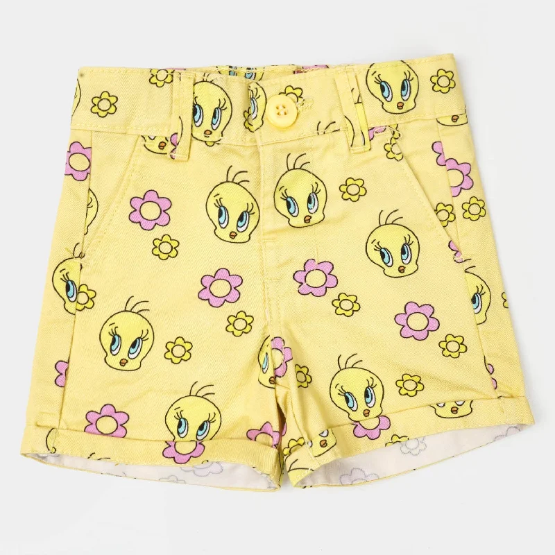 Linen Women Shorts for Breathable Comfort in Hot WeatherInfant Girls Cotton Short Character - Lime