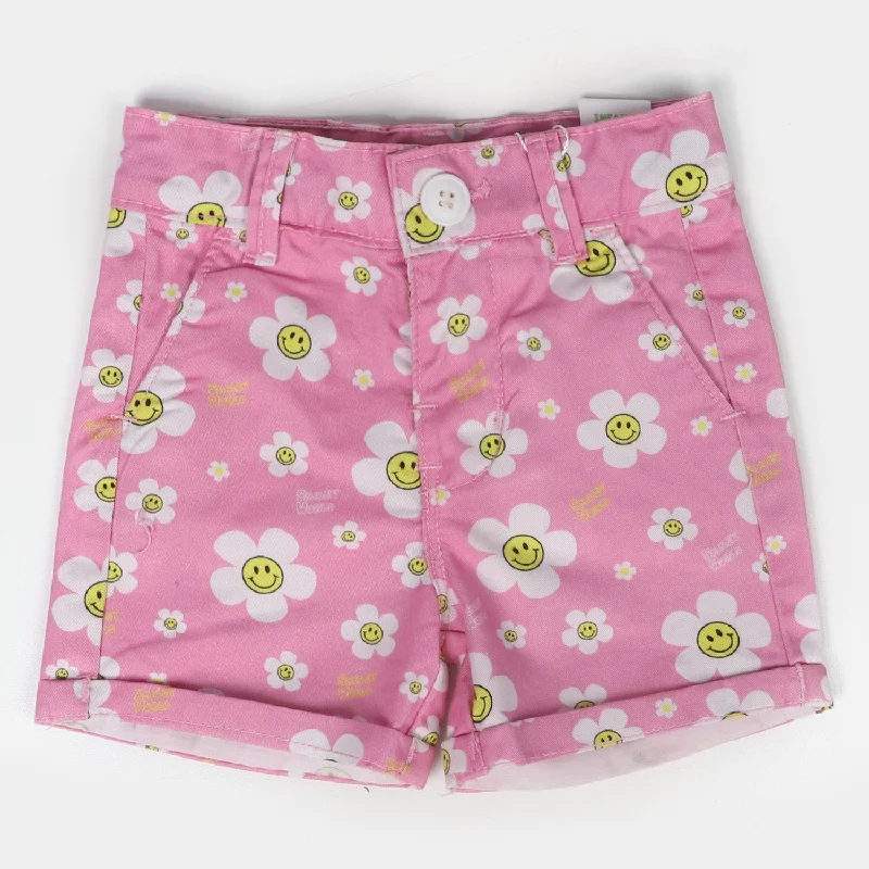 Leather Look Women Shorts for an Edgy and Chic StyleInfant Girls Cotton Short Smiley Flower - Pink