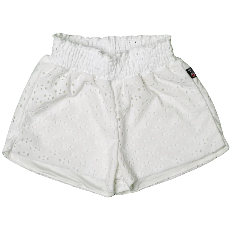 Stretchable Women Shorts for Maximum MobilityIvory Eyelet Smocking Shorts