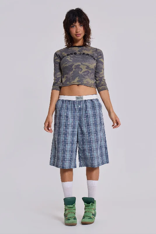 Patterned Geometric Women Shorts for a Modern AppealJano Check Boxer Jorts