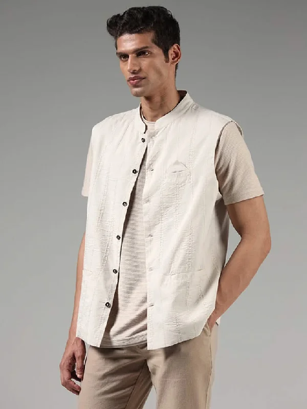 Jeanette Women Shorts with a Soft and Comfortable FeelKala by ETA Taupe Line Embroidered Slim-Fit Nehru Jacket