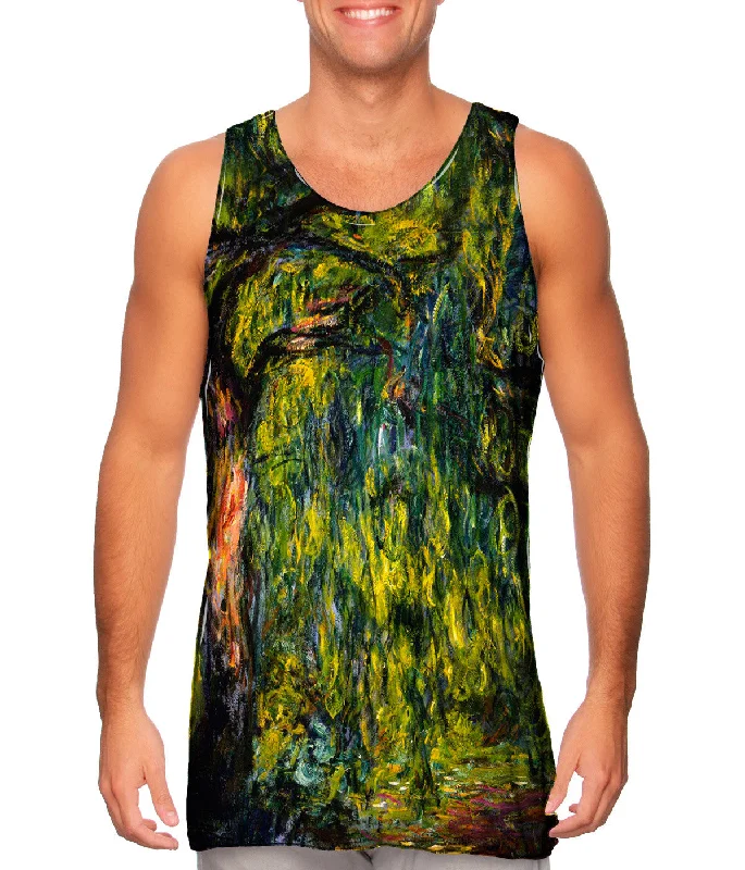 Plus Size Women's Ruffled Hem Tank Tops with Floral PrintsMonet -"Weeping Willow" (1918)