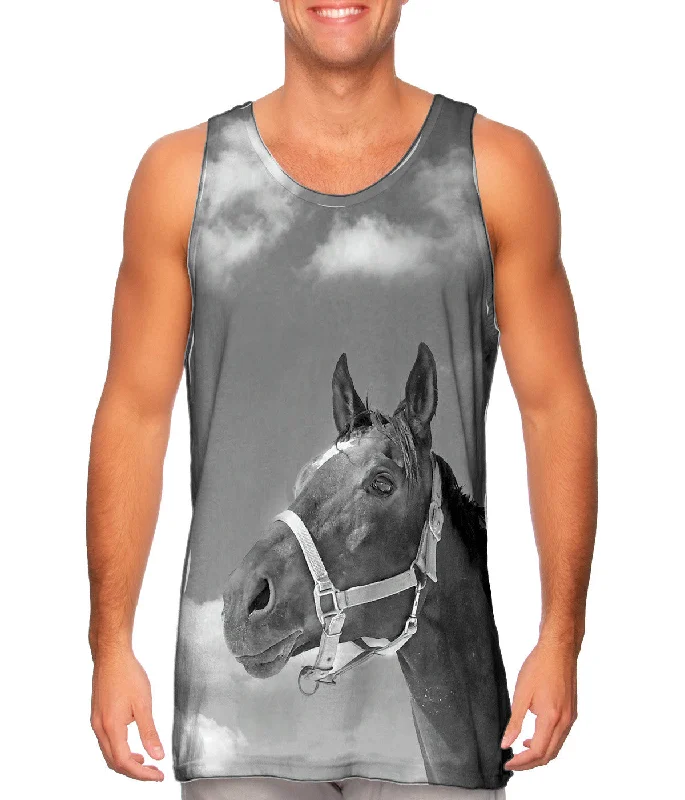 Plus Size Women's Ruffled Hem Tank Tops with Floral PrintsMonochrome Adventure Horse