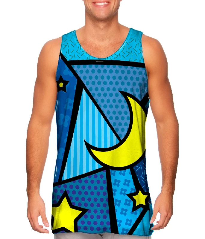 Women's Cropped Tank Tops with Vintage Band LogosMoon and Stars on Blue