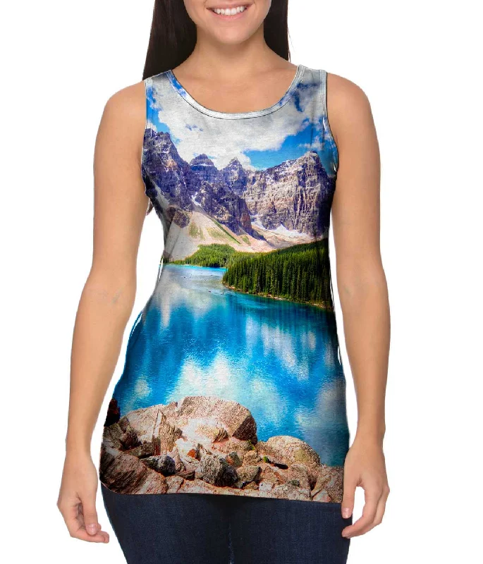 Plus Size Women's Side - Slit Tank Tops in Metallic ShadesMoraine Lake