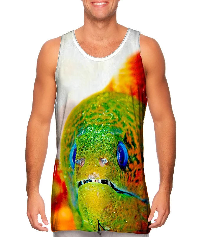 Women's Button - Down Tank Tops in Striped PatternsMoray Eel Peeks Underwater