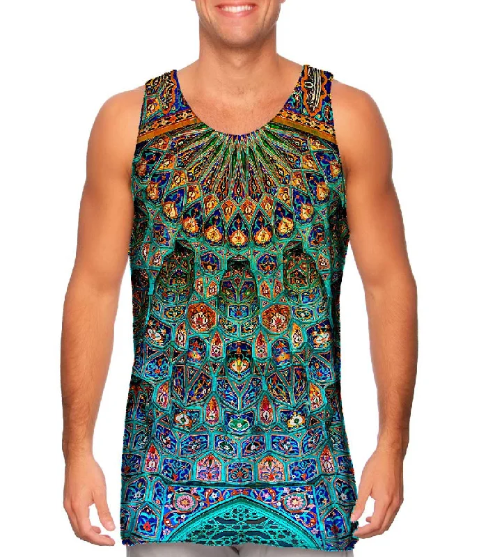 Plus Size Women's Side - Slit Tank Tops in Metallic ShadesMoroccan Mosaic Tile