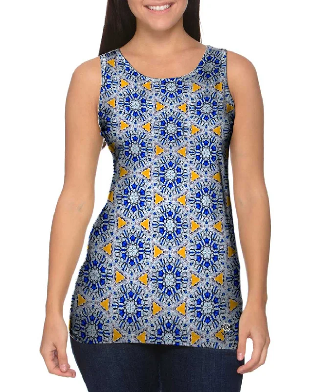 Women's Button - Down Tank Tops in Striped PatternsMosaic Blue Triangles Pattern