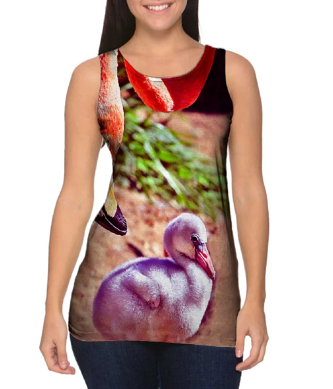 Plus Size Women's Puff - Sleeve Tank Tops in Pastel HuesMother Loves Her Baby Flamingo