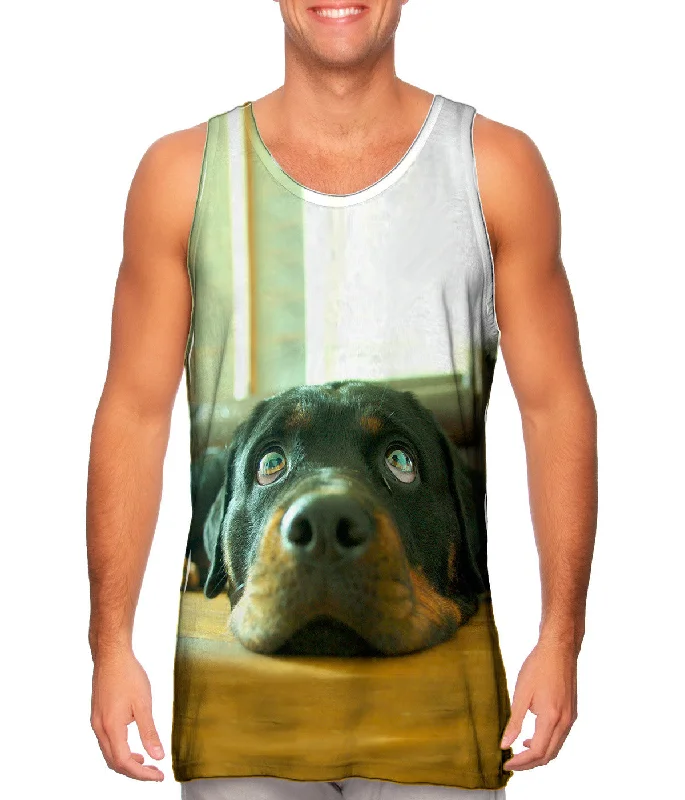 V - Neck Women's Moisture - Wicking Tank Tops for RunningMotionless Rottweiler Puppy Eyes