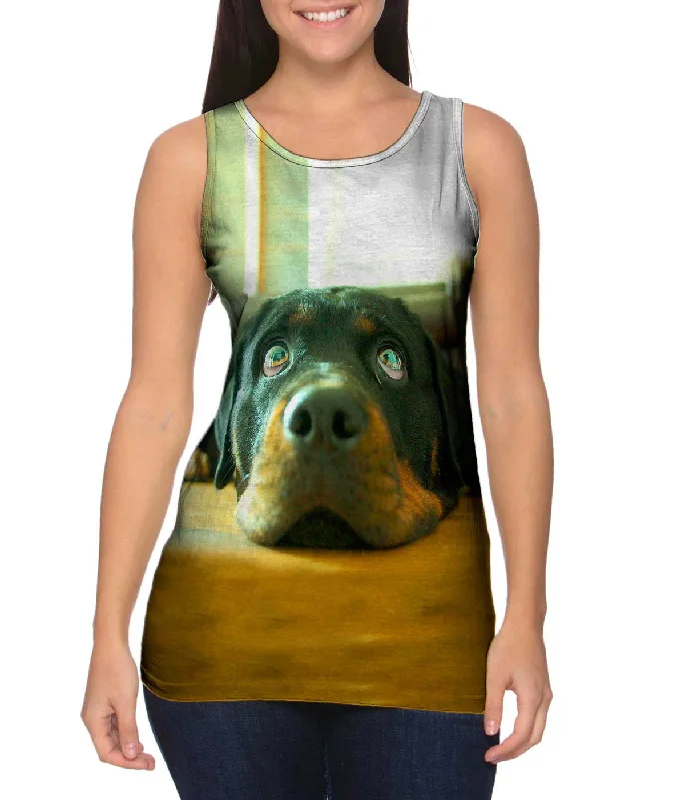 Plus Size Women's Criss - Cross Back Tank Tops in Neon ColorsMotionless Rottweiler Puppy Eyes
