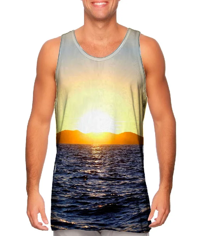 Plus Size Women's Criss - Cross Back Tank Tops in Neon ColorsMountain Sea Sunset