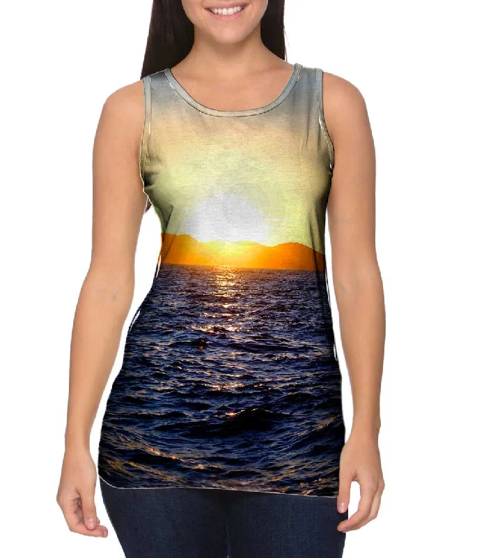 Women's Longline Tank Tops with Abstract PrintsMountain Sea Sunset