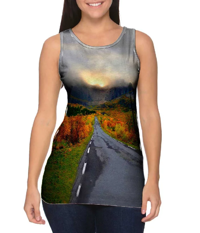 Women's Spaghetti Strap Tank Tops with Geometric PatternsMountain Sunset Norway