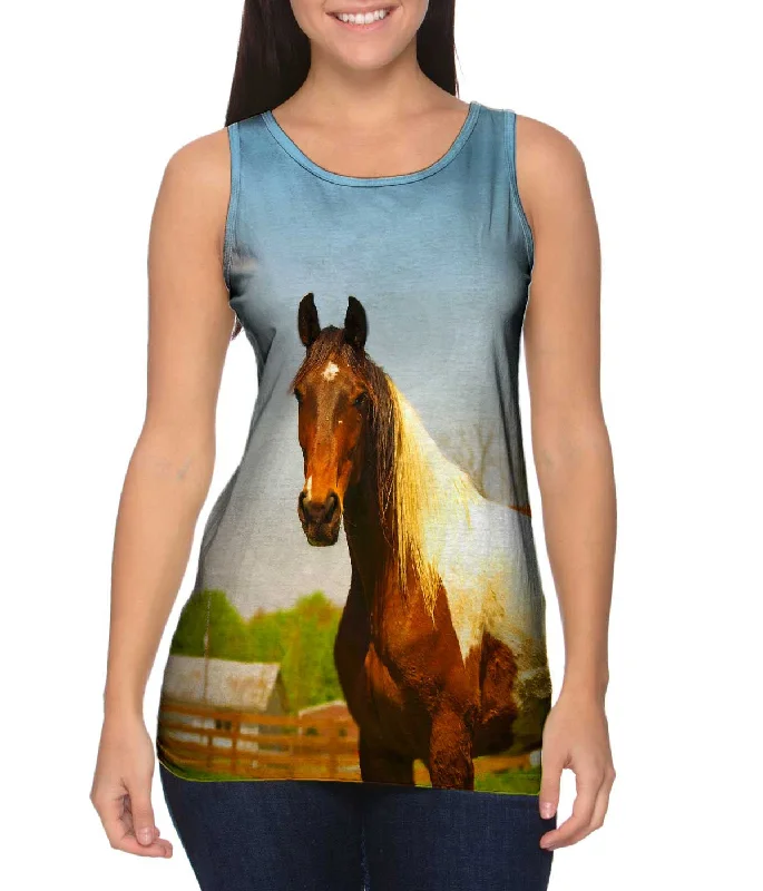Women's Cropped Tank Tops with Vintage Band LogosMountainous Brown White Horse