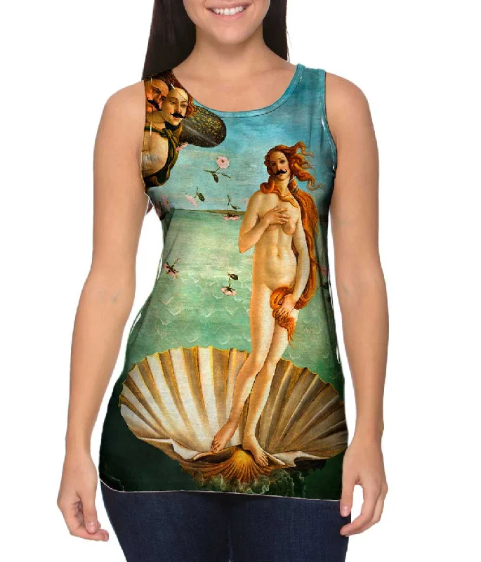 Women's Longline Tank Tops with Abstract PrintsMoustache Hipster Botticelli Venus