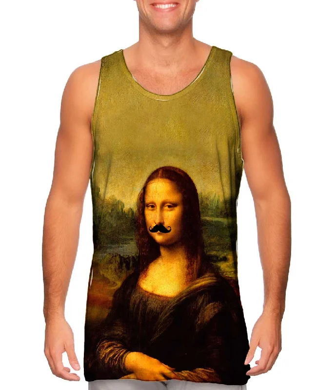 Plus Size Women's Ruffled Hem Tank Tops with Floral PrintsMoustache Hipster Da Vinci Mona Lisa