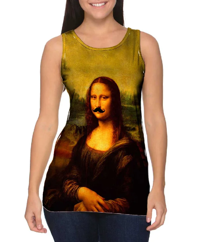 V - Neck Women's Moisture - Wicking Tank Tops for RunningMoustache Hipster Da Vinci Mona Lisa