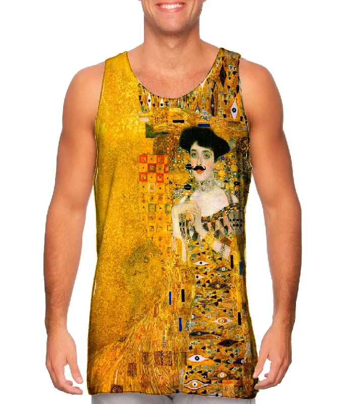 Plus Size Women's Side - Slit Tank Tops in Metallic ShadesMoustache Hipster Klimt Portrait Adele