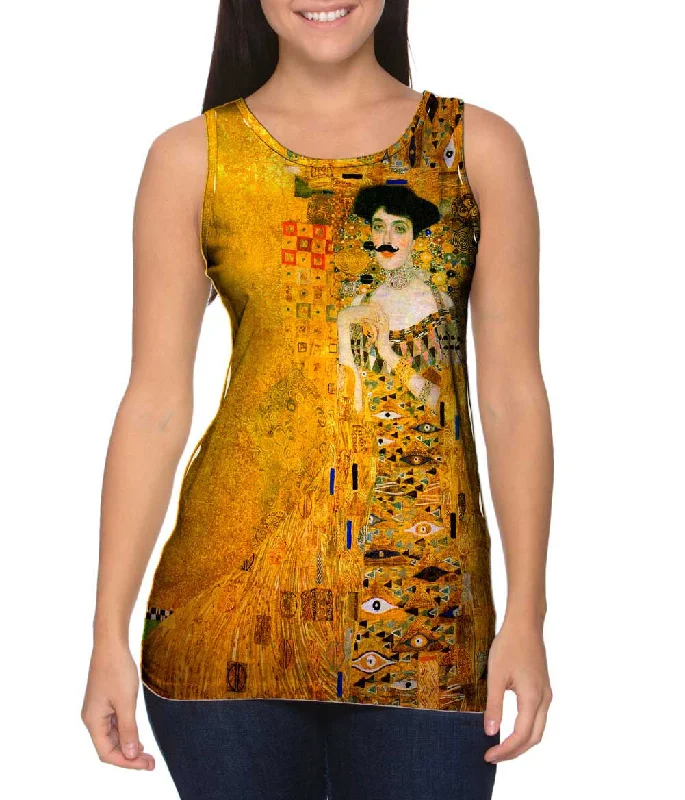 Women's Spaghetti Strap Tank Tops with Geometric PatternsMoustache Hipster Klimt Portrait Adele